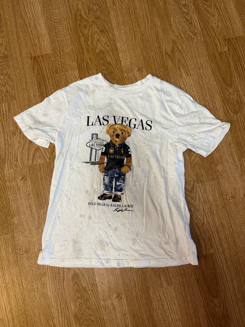 Polo Ralph Lauren Boys Youth S 8 Las Vegas Polo Bear Graphic T-Shirt White AS IS